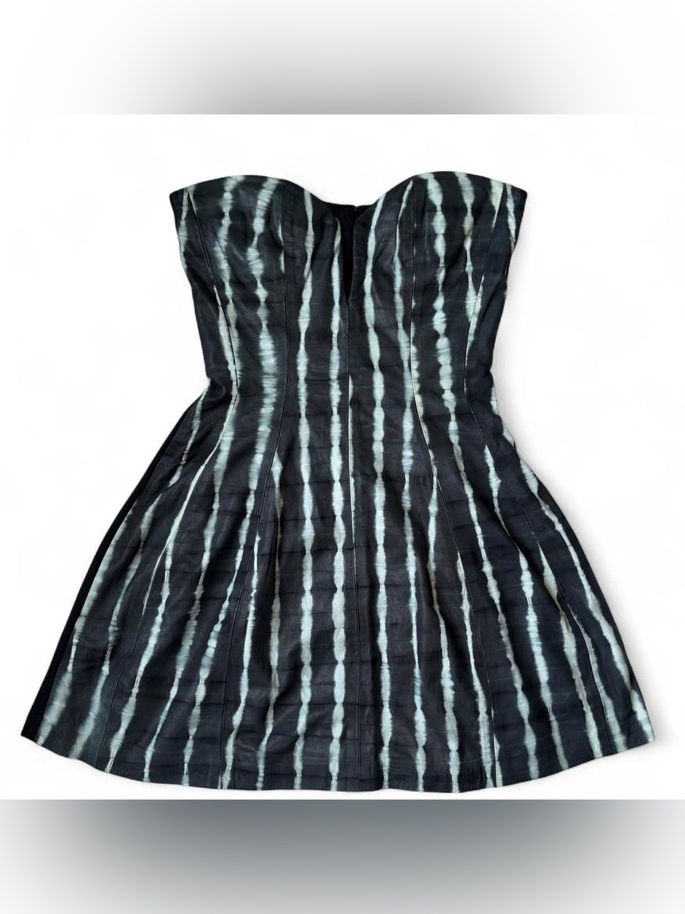 Black and blue tie dye leather mini dress from shakuhachi